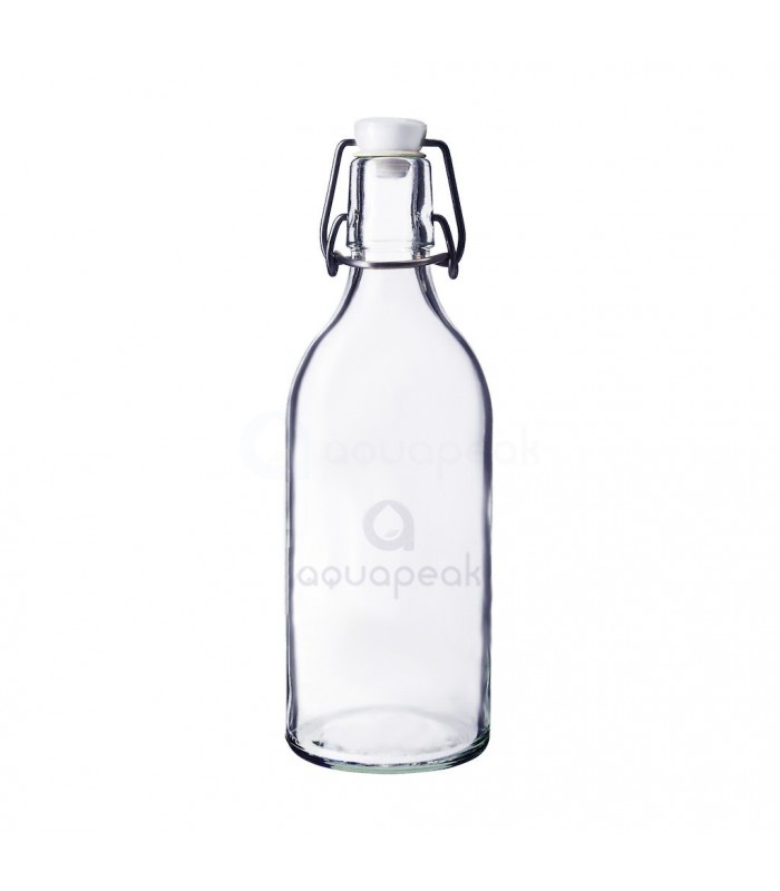 Aquapeak zuiver water beugelfles glas 1 liter inhoud logo