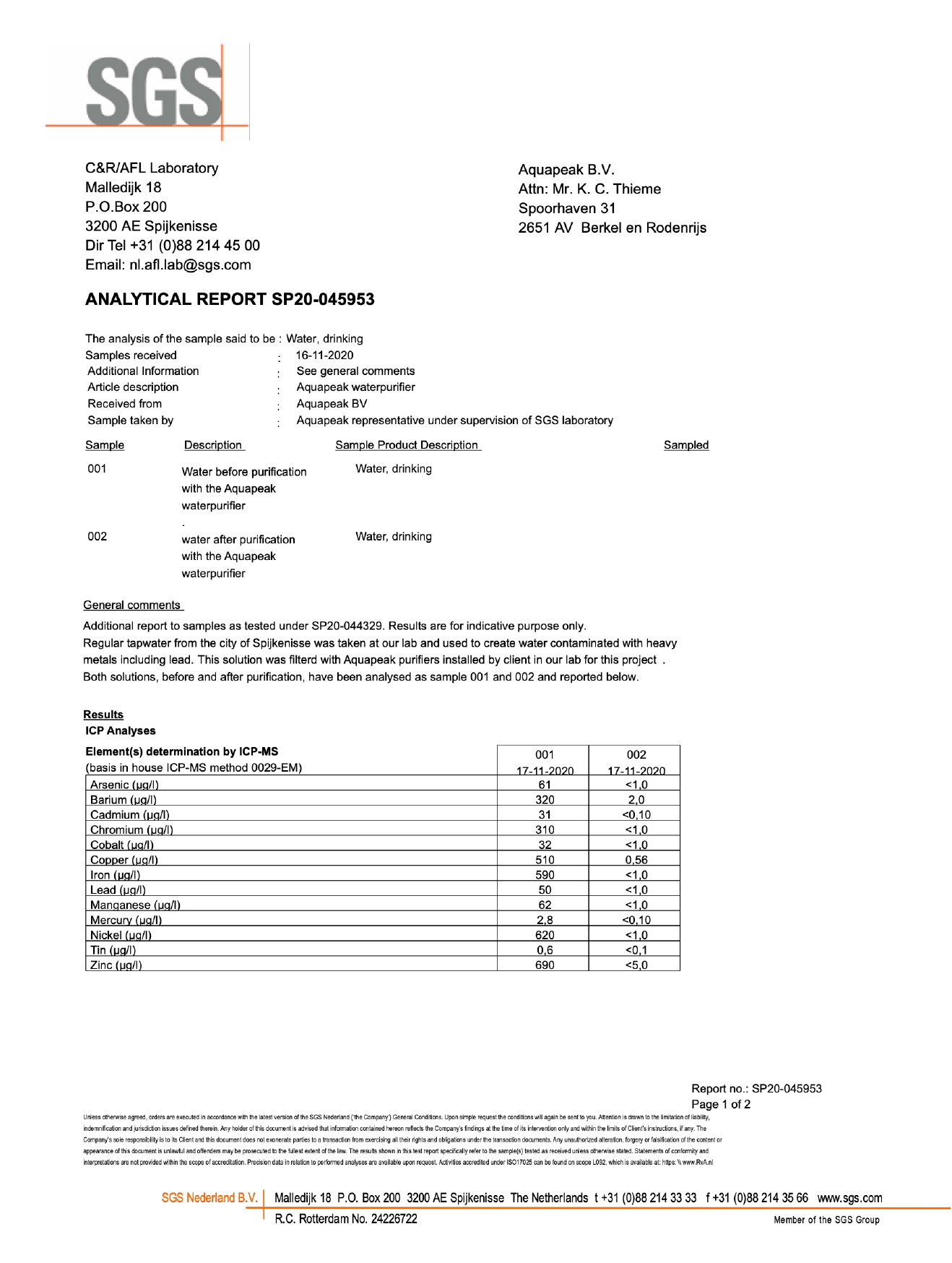 Zware metalen uit het drinkwater zuiveren getest